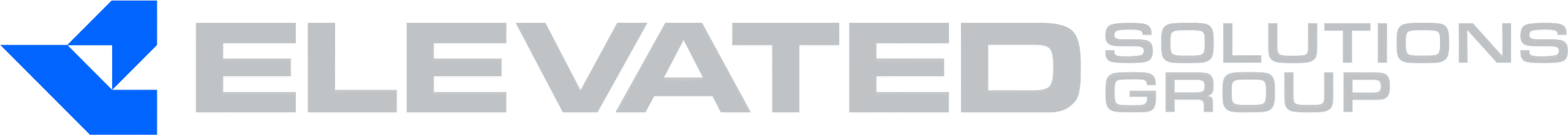 Logo for Elevated Solutions Group featuring a blue geometric design to the left and the words "ELEVATED SOLUTIONS GROUP" in large, bold, light gray letters on a white background.